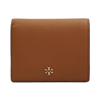 TORY BURCH 素面皮革短夾－焦糖