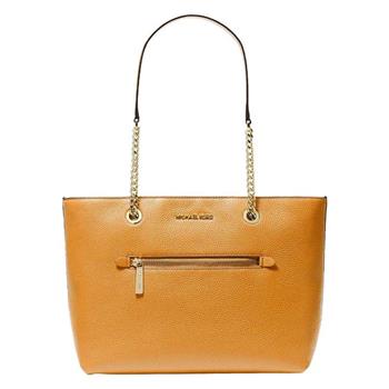 MICHAEL KORS 素面皮革鏈帶肩背包－桔黃