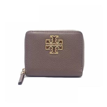Tory Burch 雙T－LOGO素面皮革短夾－灰