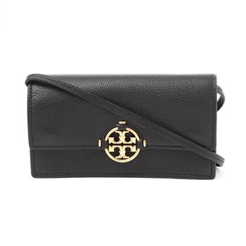 Tory Burch 素面皮革翻蓋斜背包－黑