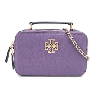 TORY BURCH 雙T－LOGO素面皮革手提兩用鍊包－紫