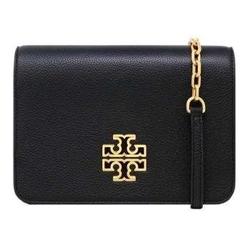 TORY BURCH 素面皮革翻蓋斜背包－黑色