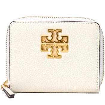 TORY BURCH 雙T－LOGO素面拉鍊短夾－白色