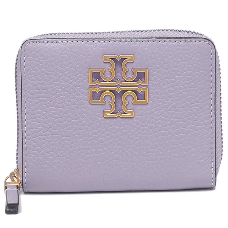 TORY BURCH 雙T－LOGO素面拉鍊短夾－紫色
