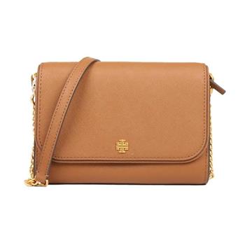 TORY BURCH 素面皮革斜背鍊包-焦糖