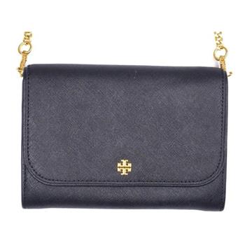 TORY BURCH 素面皮革斜背鍊包－黑色