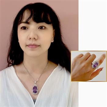 【Emma’s愛馬飾】3A大主鑽伴T鑽鋯石好運紫墜鏈&戒指組