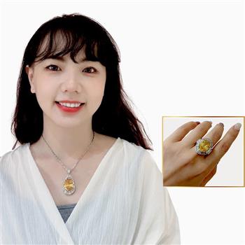 【Emma’s愛馬飾】3A大主鑽伴T鑽鋯石招財金墜鏈&戒指組