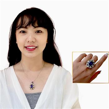 【Emma’s愛馬飾】精工3A鋯石招財好運堇紫黃寶石墜鏈&戒指組