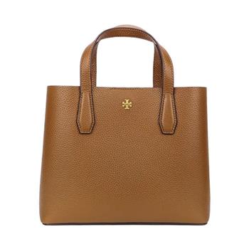 TORY BURCH 雙T－LOGO素面皮革托特包－焦糖