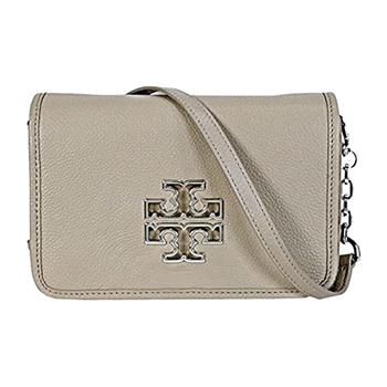 TORY BURCH 雙T LOGO皮革手拿包－米白色