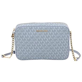 MICHAEL KORS 滿版LOGO皮革斜背包－水藍