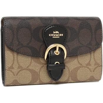 COACH 滿版LOGO皮革零錢中夾－卡其咖【金石堂、博客來熱銷】