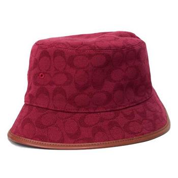 COACH 滿版LOGO織紋漁夫帽－深紅【金石堂、博客來熱銷】