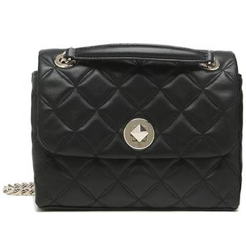 kate spade 格紋翻蓋皮革鍊包－黑