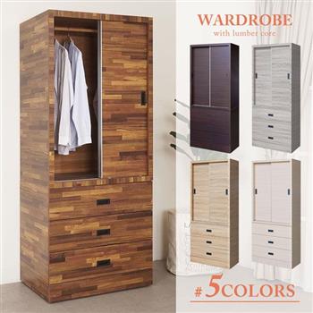 YoStyle 普路斯2.7尺推門三抽衣櫃(5色可選)