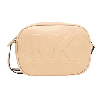 MICHAEL KORS 立體LOGO皮革斜背包－淺卡其