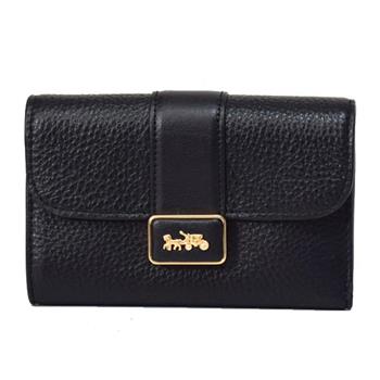 COACH 馬車LOGO荔枝紋皮革中夾－黑