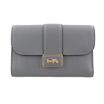 COACH 馬車LOGO荔枝紋皮革中夾－灰