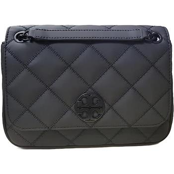 Tory burch 菱格紋皮革斜背包－霧黑