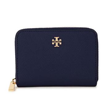 Tory Burch 素面皮革拉鍊零錢包－深藍