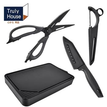 【Truly House】極黑限定 戶外切割全功能組/菜刀/剪刀/削皮刀/切菜板/砧板/露營/野炊