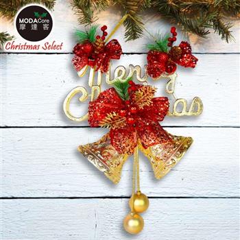 摩達客 台灣製 精緻12吋聖誕快樂英文字牌雙鐘吊飾（歐美外銷人氣品）