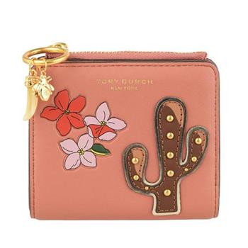 TORY BURCH 造型仙人掌印花短夾－粉桔色