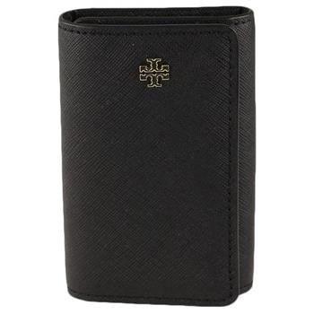 TORY BURCH 素面皮革鑰匙包-黑色