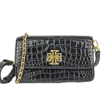 TORY BURCH 皮紋皮革斜背包-黑色