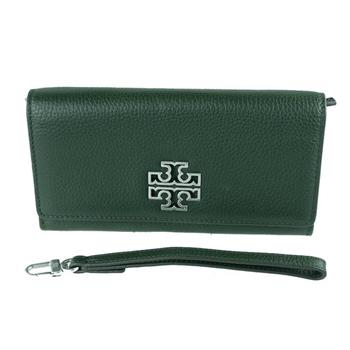 TORY BURCH 素面皮革手掛長夾－墨綠色