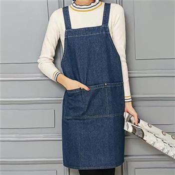 H肩帶牛仔三口圍裙-76*69cm-4件