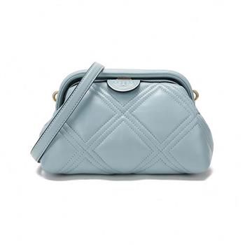 TORY BURCH 素面羊皮縫線斜背包-淺藍色