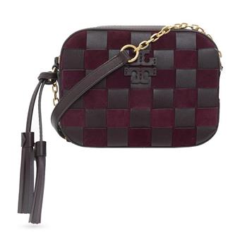 TORY BURCH 編織格紋斜背包－紫色