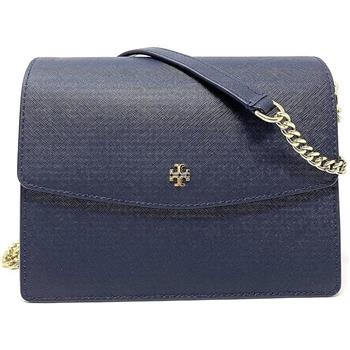 TORY BURCH 雙T－LOGO防刮皮革翻蓋斜背包－深藍