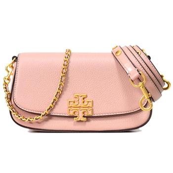 TORY BURCH 雙T－LOGO皮革翻蓋斜背包－粉