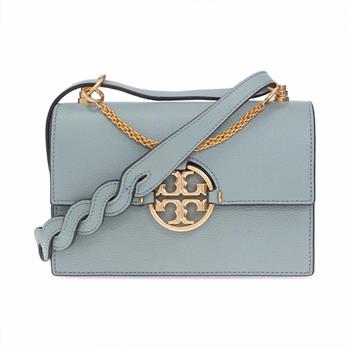 Tory burch 雙T－LOGO皮革翻蓋肩背包－湖水藍