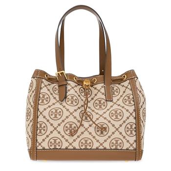 Tory burch 滿版LOGO提花托特肩背包－卡其駝
