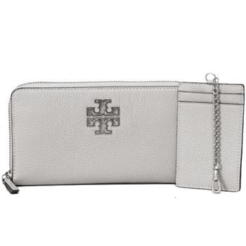 Tory burch 荔枝紋皮革拉鍊長夾－藍灰