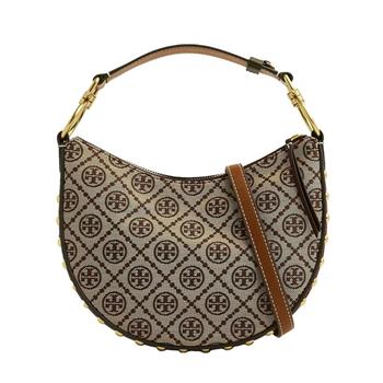 Tory burch 滿版LOGO鉚釘肩背包－卡其駝