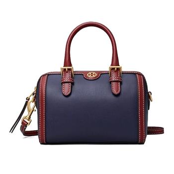 Tory burch 拼接皮革撞色肩背包－深藍