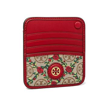 Tory burch 刺繡卡片零錢包-紅玫瑰【金石堂、博客來熱銷】