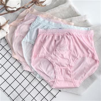 大尺碼前片花朵素面女內褲-82608-6件組