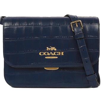 COACH 璇釦皮革素面托特包-水藍色