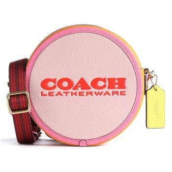 COACH 字母LOGO皮革拉鍊圓餅包-粉紅