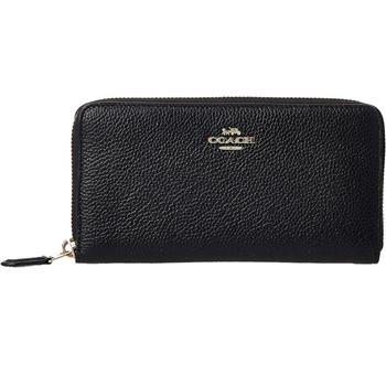 COACH 馬車LOGO荔枝紋皮革拉鍊長夾-黑