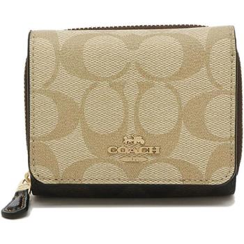 COACH 馬車LOGO撞色皮革短夾-白咖