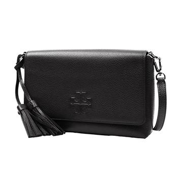 TORY BURCH 流蘇皮革翻蓋斜背包－黑