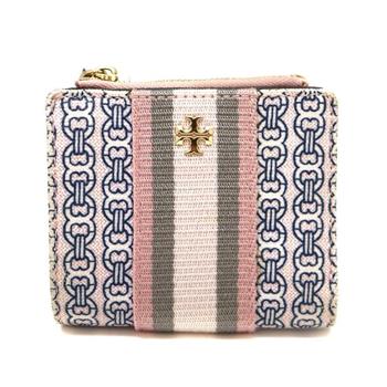 TORY BURCH 印花拼接帆布短夾－粉紅