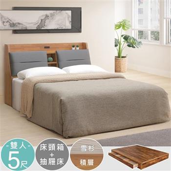 YoStyle 愛瑪附插座抽屜床組-雙人5尺(2色)
